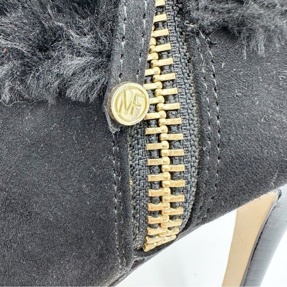 Marc Fisher Black Faux Fur Trimmed Suede Pointed Toe Stiletto Booties Shoeties 7 - Picture 6 of 11